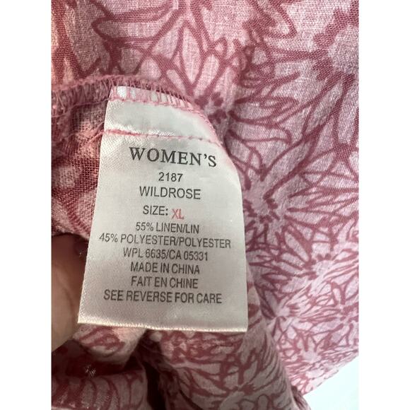 Woolrich women’s linen blend shirt sleeve button floral blouse‎ SZ XL pink boho - Picture 6 of 7